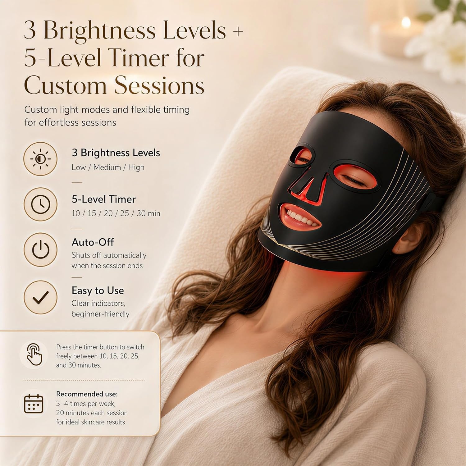 FSA, HSA Eligible Face Mask Light Therapy, LED Red Light Therapy Mask with 850Nm near Infrared, Acne Treatment,4 Lights Program Treatments for Face