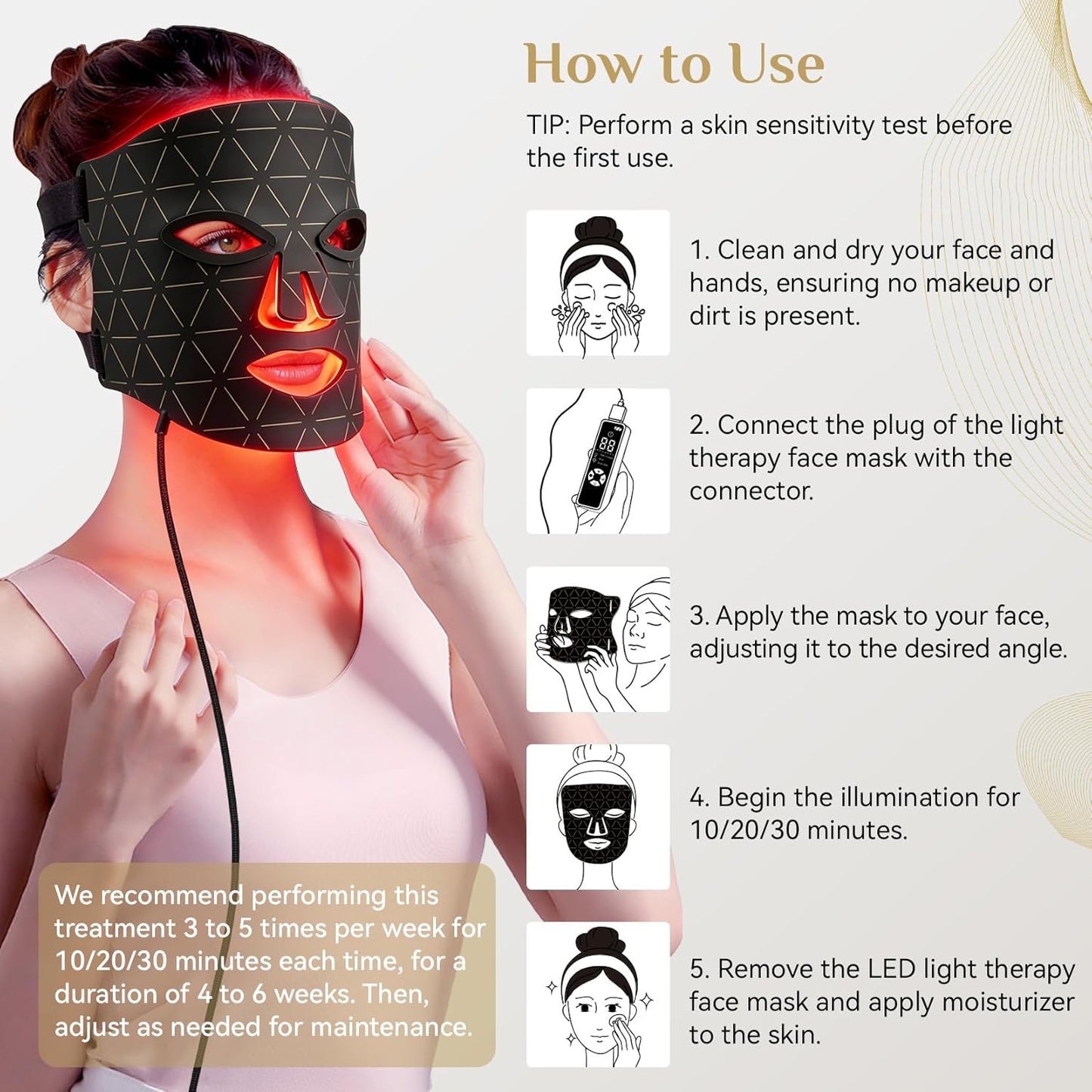 Red Light Therapy Mask for Face, LED Face Mask Light Therapy with Red 630±5Nm & NIR 830Nm, Body Beauty Machine for Care at Home