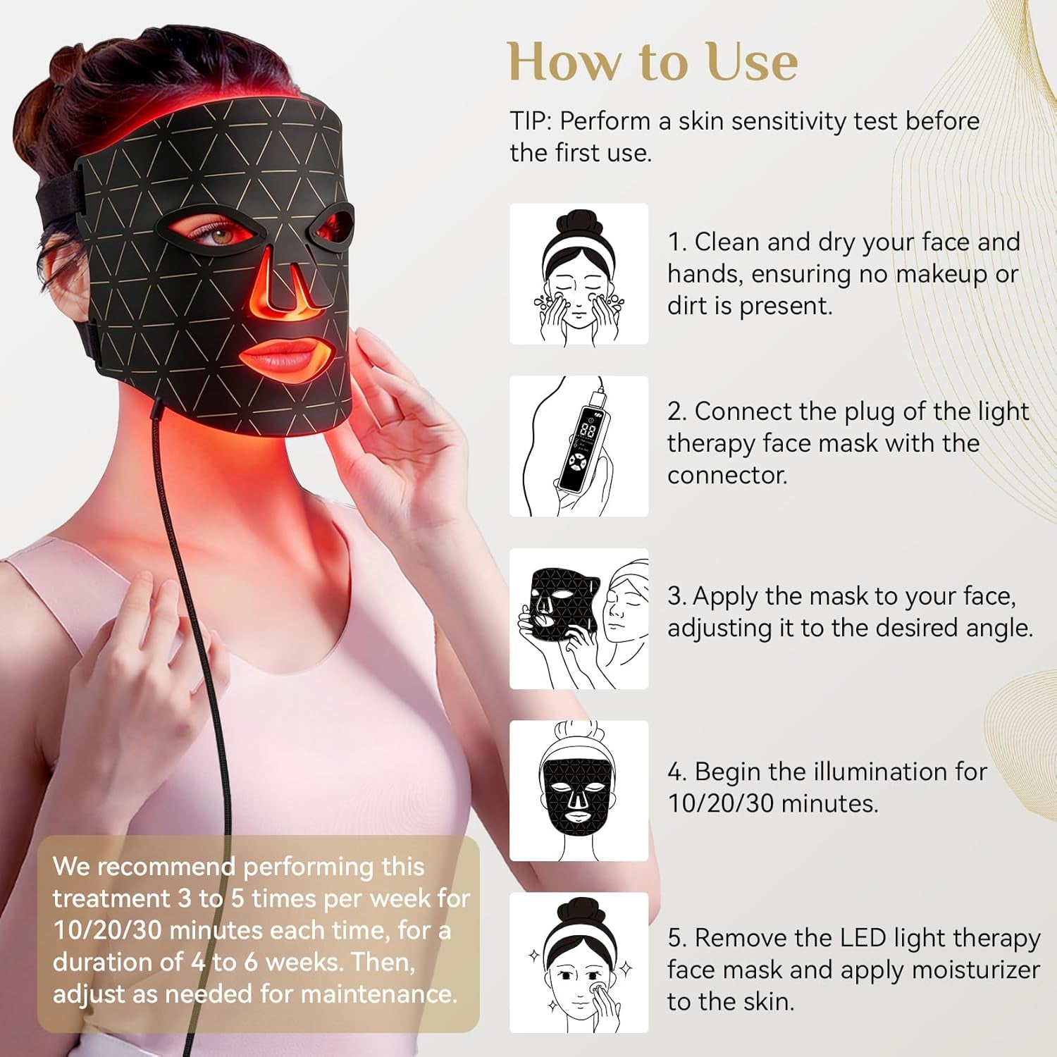 Red Light Therapy Mask for Face, LED Face Mask Light Therapy with Red 630±5Nm & NIR 830Nm, Body Beauty Machine for Care at Home