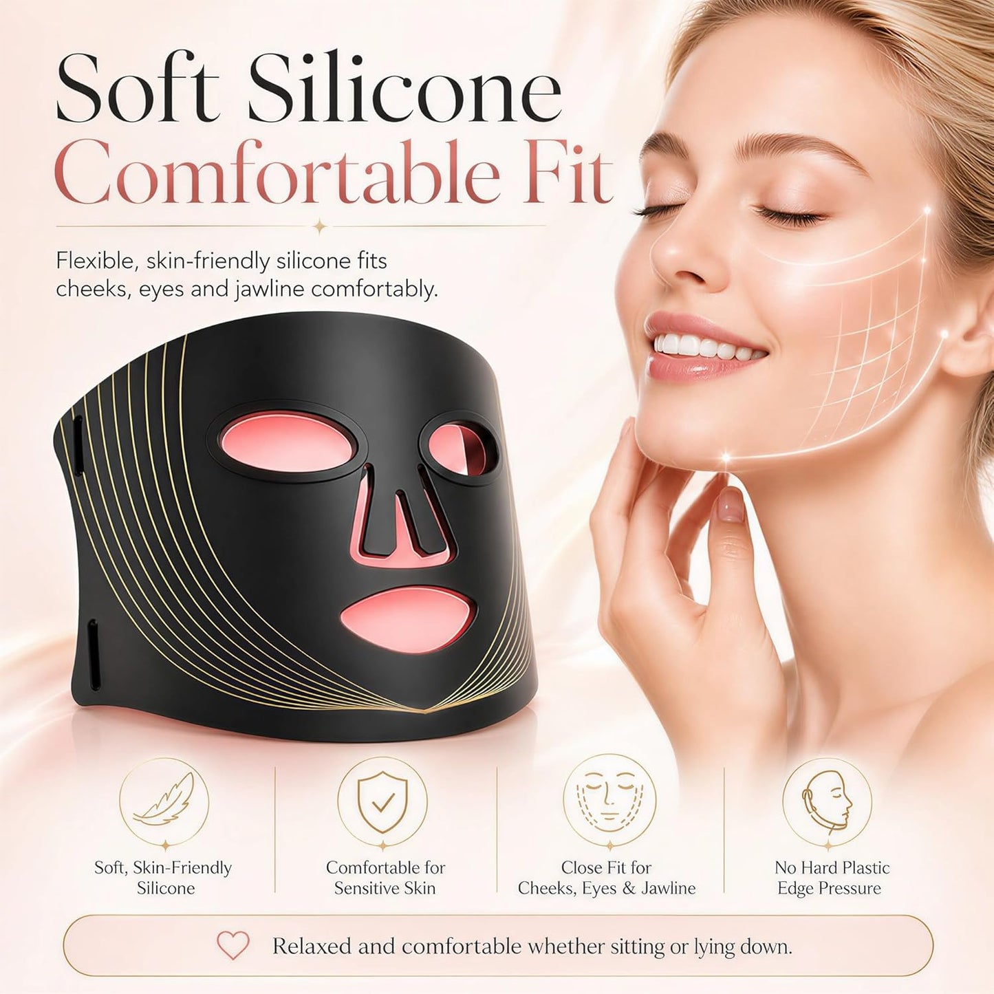 FSA, HSA Eligible Face Mask Light Therapy, LED Red Light Therapy Mask with 850Nm near Infrared, Acne Treatment,4 Lights Program Treatments for Face