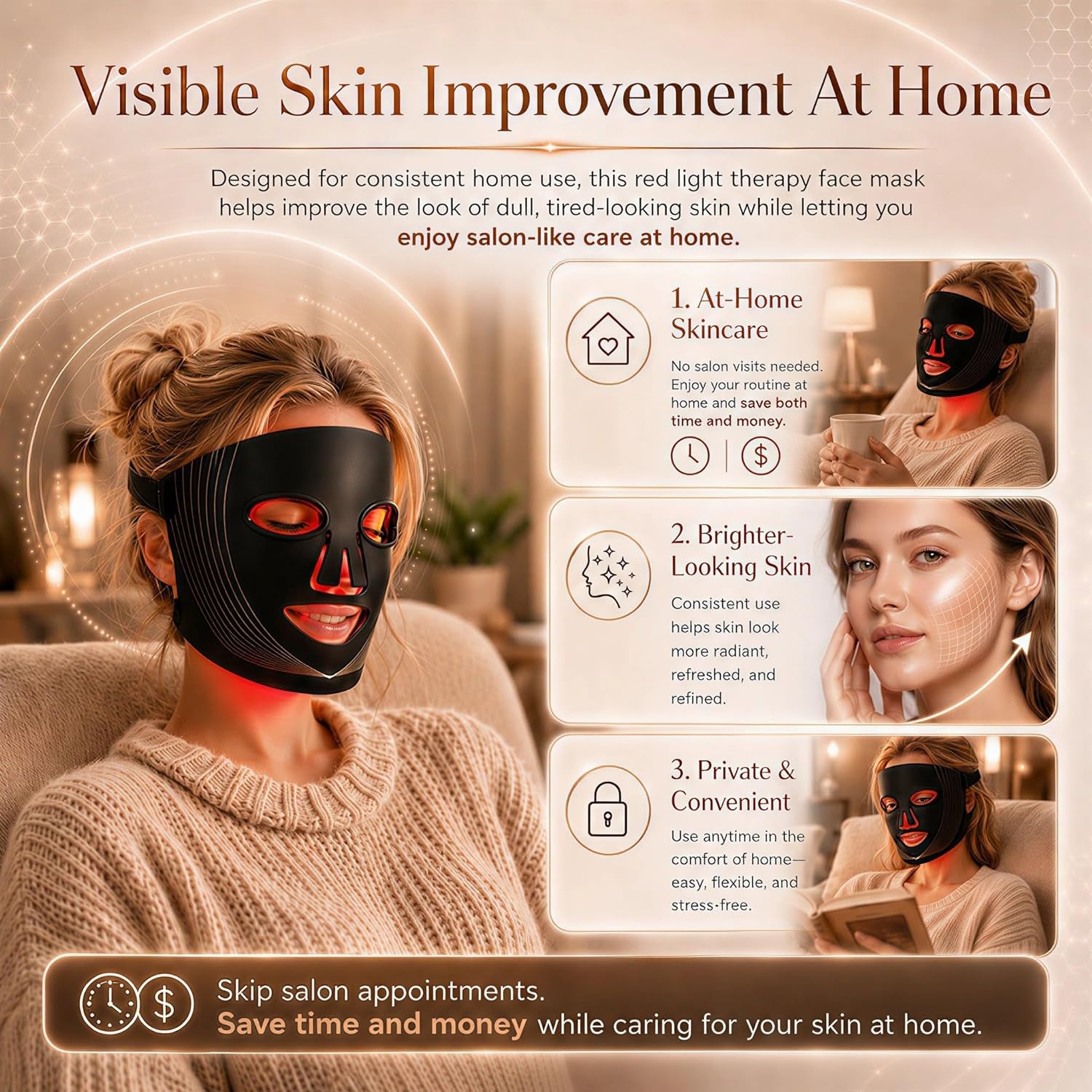 FSA, HSA Eligible Face Mask Light Therapy, LED Red Light Therapy Mask with 850Nm near Infrared, Acne Treatment,4 Lights Program Treatments for Face